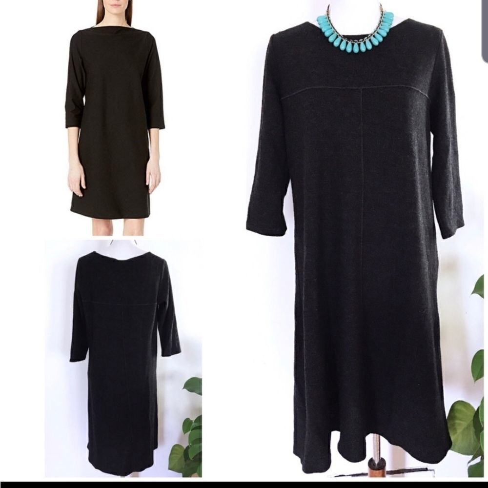 Eileen Fisher black crew neck 3/4 sleeves dress